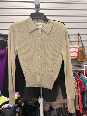 JH Collectibles Beige Cable-Knit Polo Cardigan